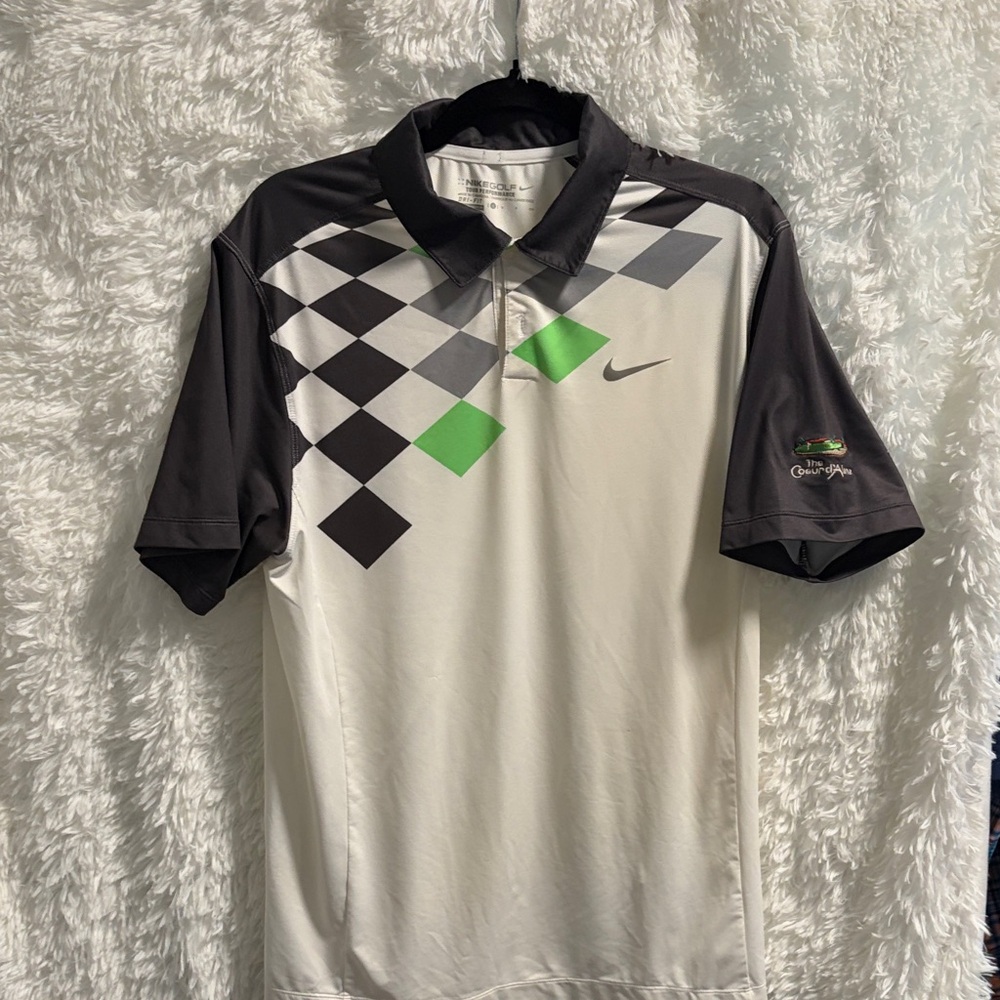 Nike Men's Gray and Green Polo Shirt